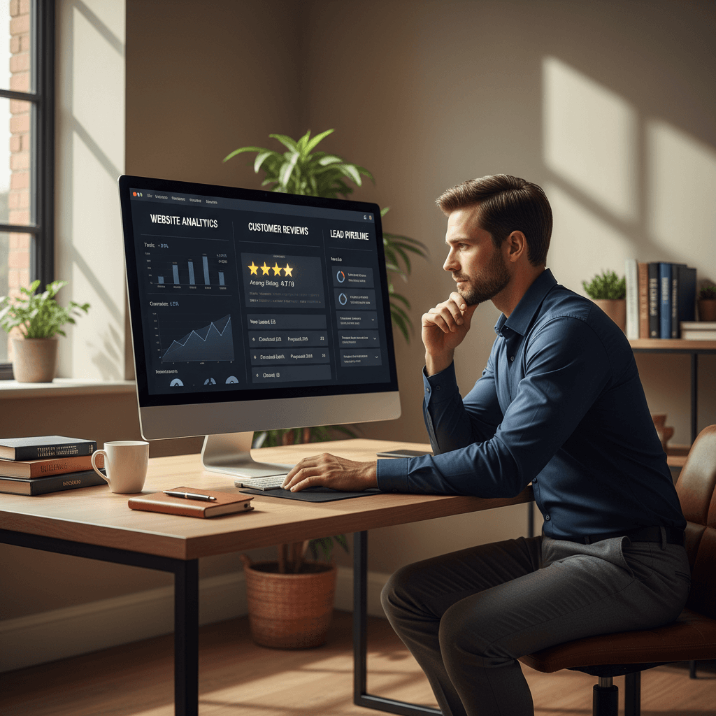 Business dashboard displaying analytics and lead pipeline