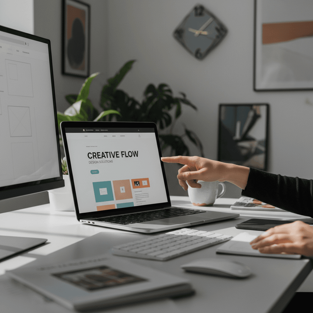 Trade contractor reviewing professional website on laptop