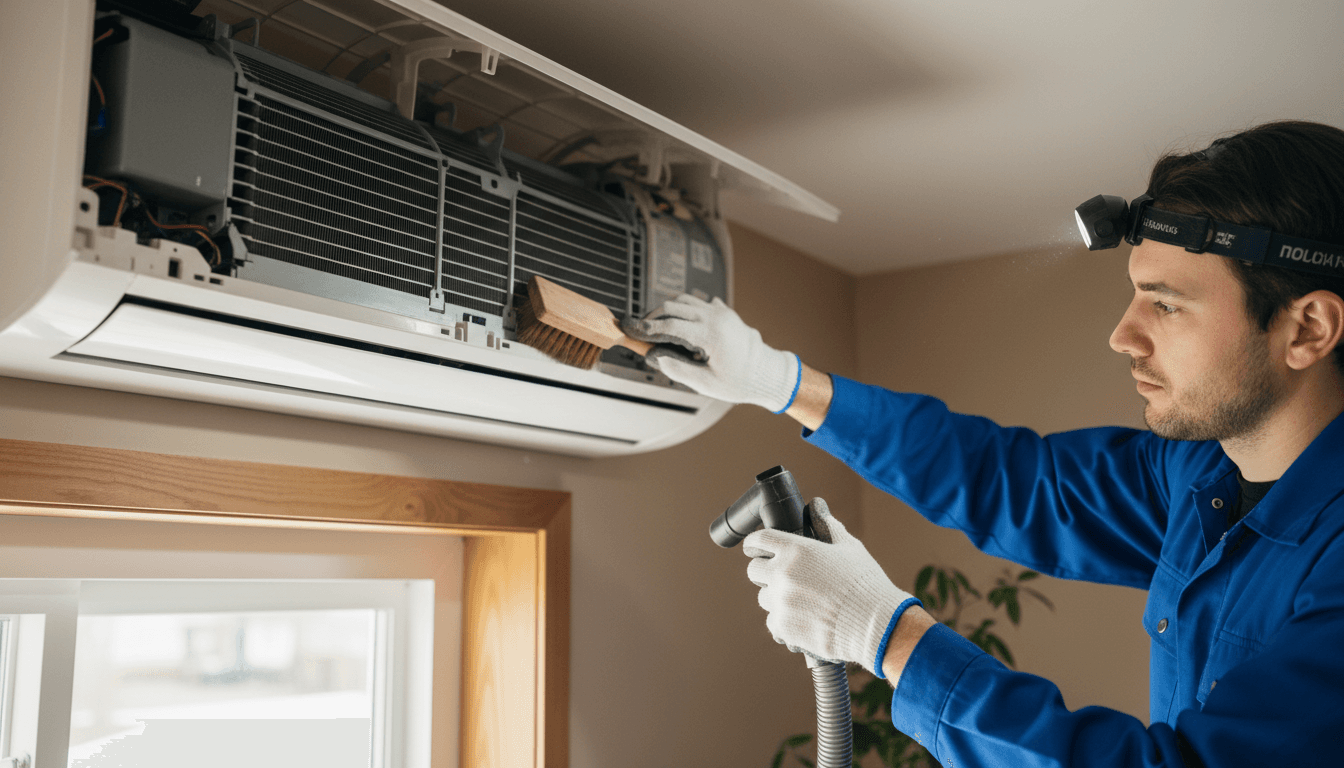 HVAC technician performing service call at customer home