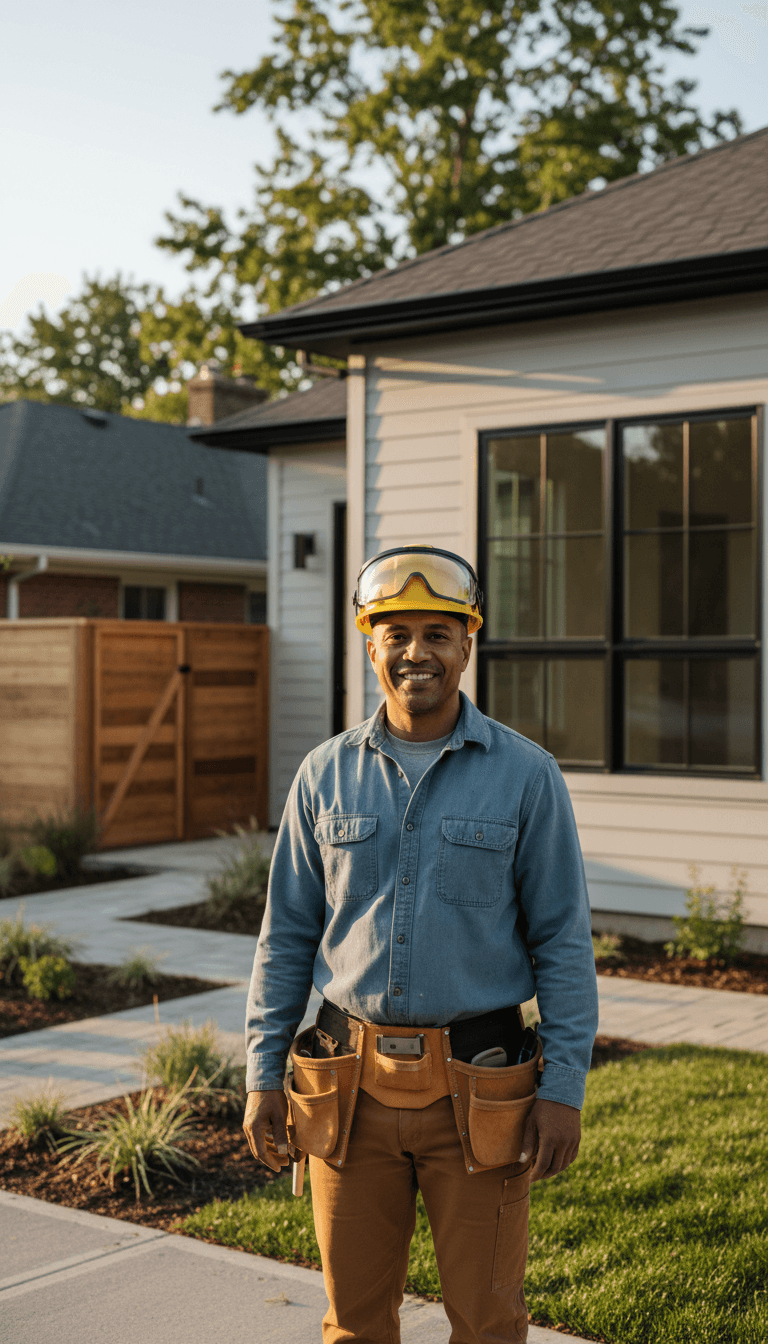 Trade contractor reviewing plans on tablet