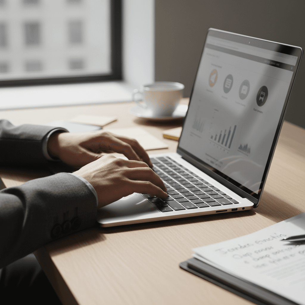 Entrepreneur reviewing leads on professional website dashboard