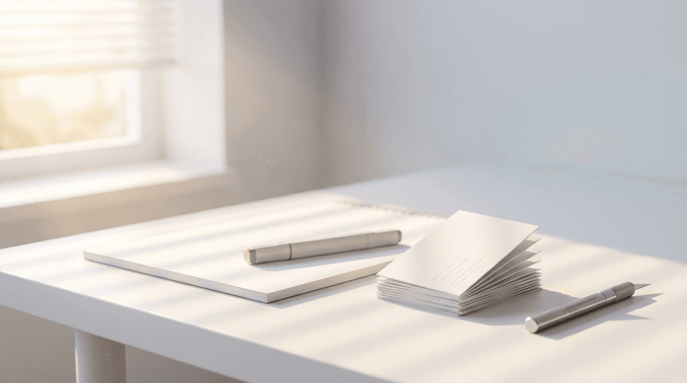 Hands placing business cards on steel surface